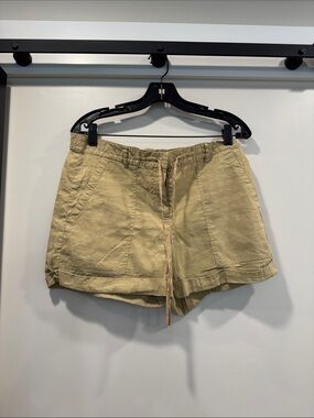 Theory Linen-Blend Drawstring Athletic Shorts — Tan
